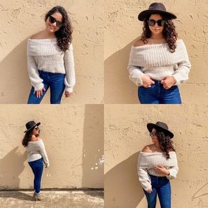 Shaggy Knit Off Shoulder Top